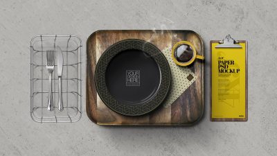 موکاپ بشقاب و سینی چوبی