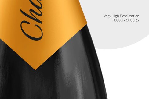 مجموعه موکاپ بطری شیشه‌ای شامپاین