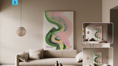 موکاپ تابلو بوم برای اتاق نشیمن