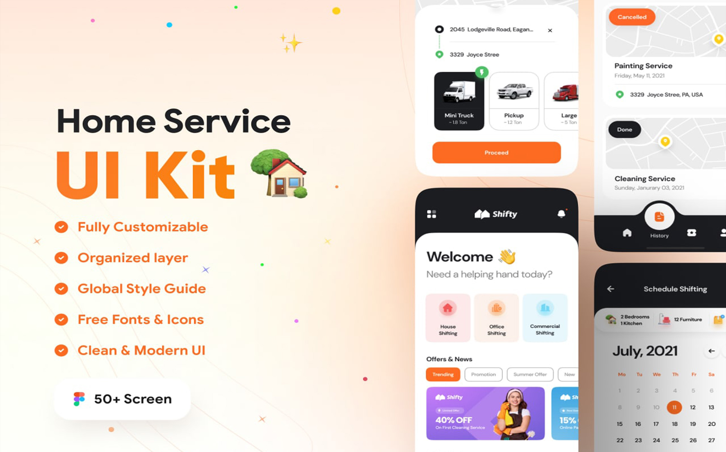 کیت رابط کاربری اپلیکیشن iOS خدمات منزل با 50+ صفحه