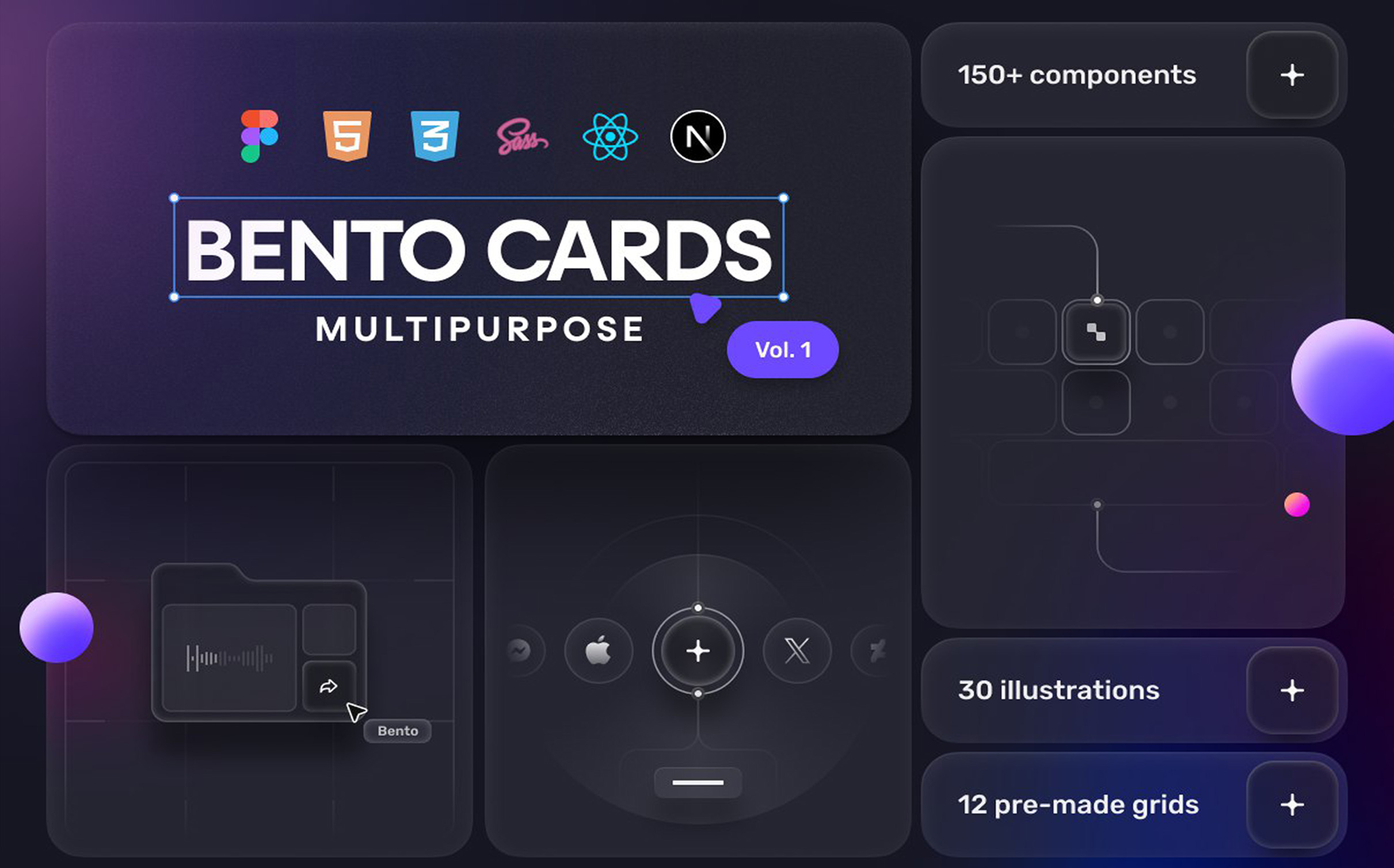 قالب چند منظوره کارت‌ های بنتو (Bento Cards) برای فیگما