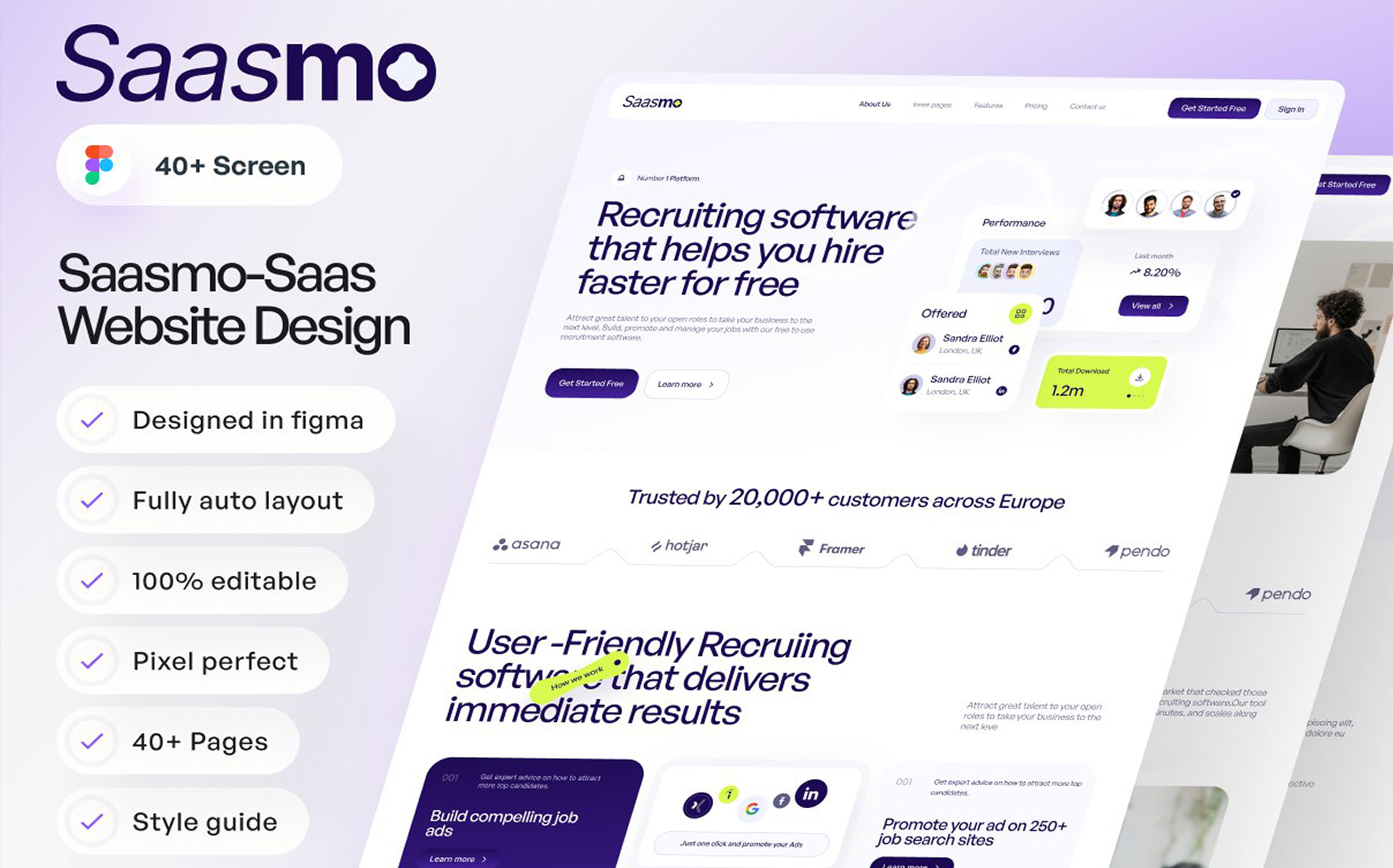 قالب فیگما طراحی وب‌سایت Saasmo-Saas با 40+ صفحه